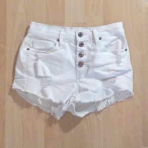 high waisted white distressed denim shorts